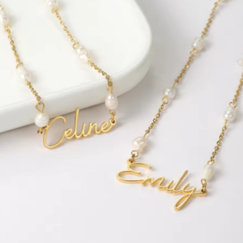 Stainless Steel DIY Cut Name Pearl Necklace