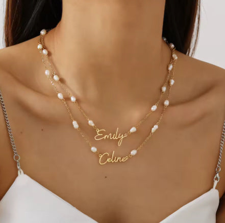 Stainless Steel DIY Cut Name Pearl Necklace